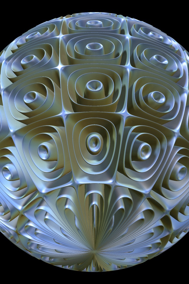 Круглый фрактальный рисунок из спиралей на черном фоне