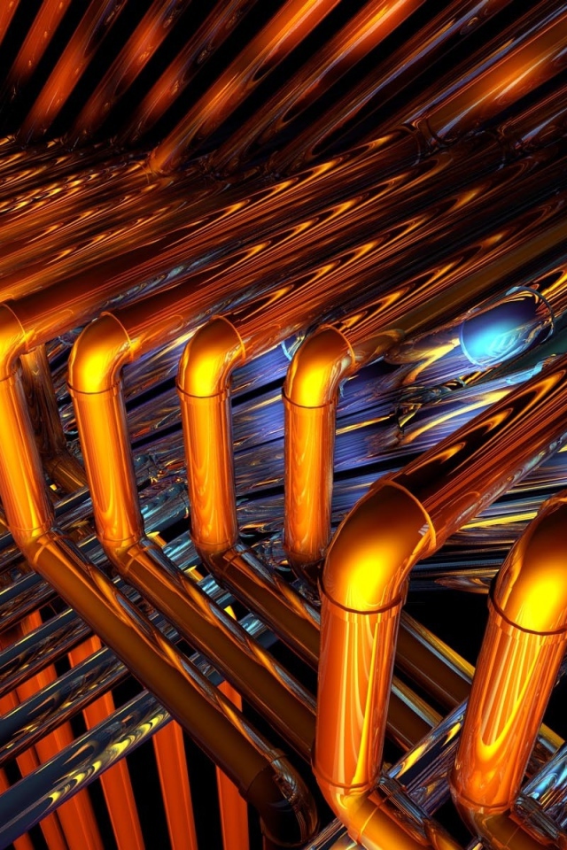 Блестящие бронзовые трубы крупным планом 3д графика 