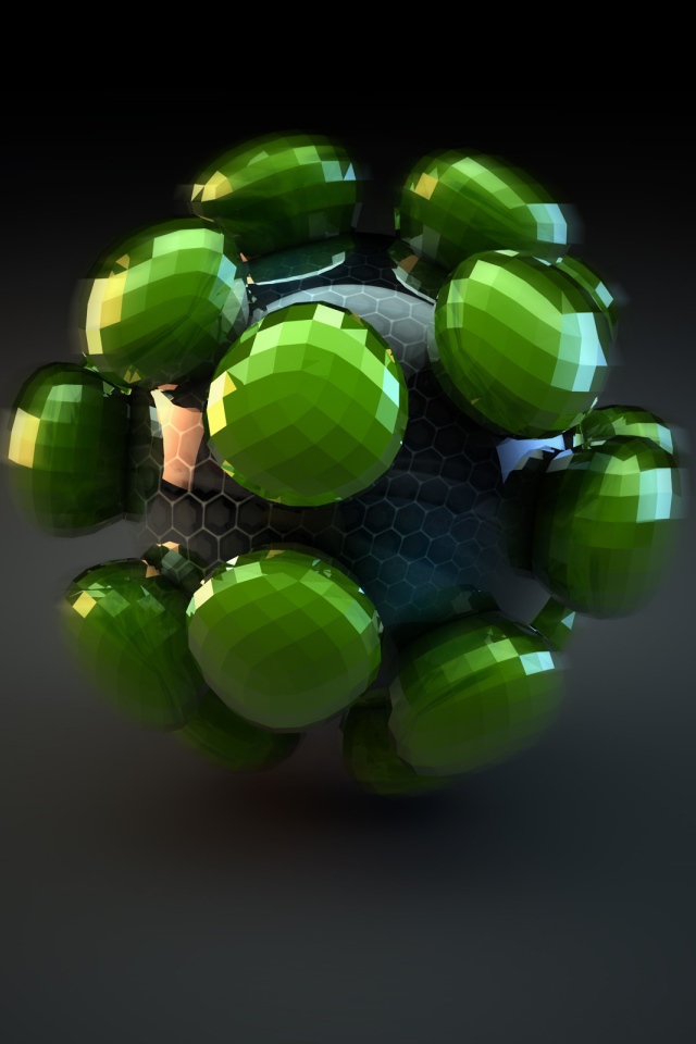 Сфера с зелеными вставками на сером фоне 3д