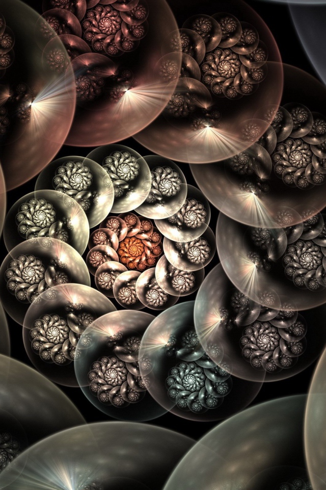 Спираль из шаров на черном фоне 