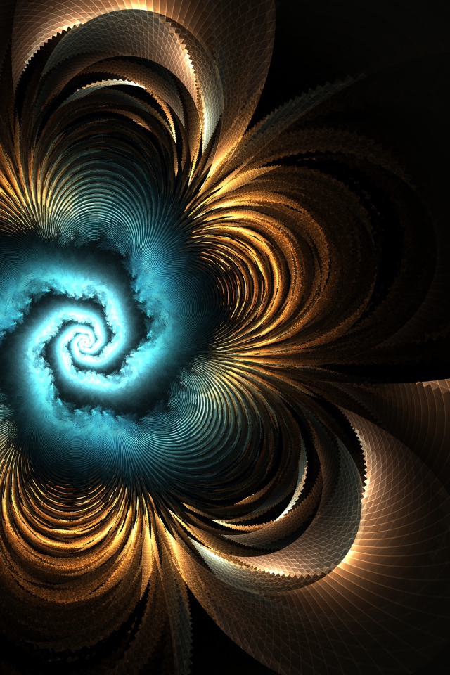 Водоворот с золотыми лепестками на черном фоне