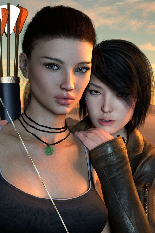 Две 3д девушки с луком и стрелами