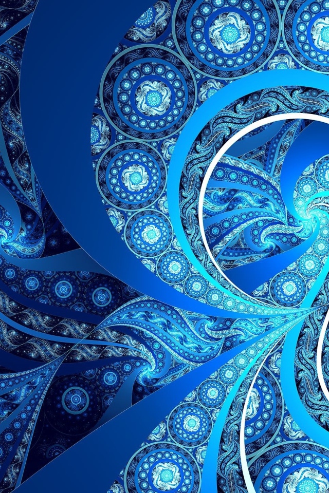 Необычные голубые узоры фрактального рисунка