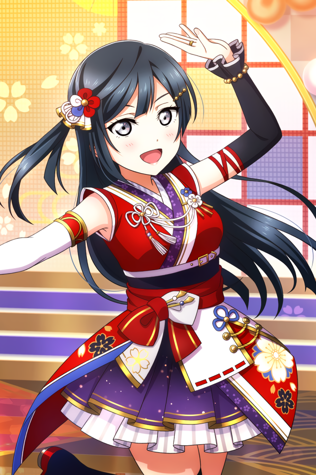 Девушка аниме в красивом платье в зале 