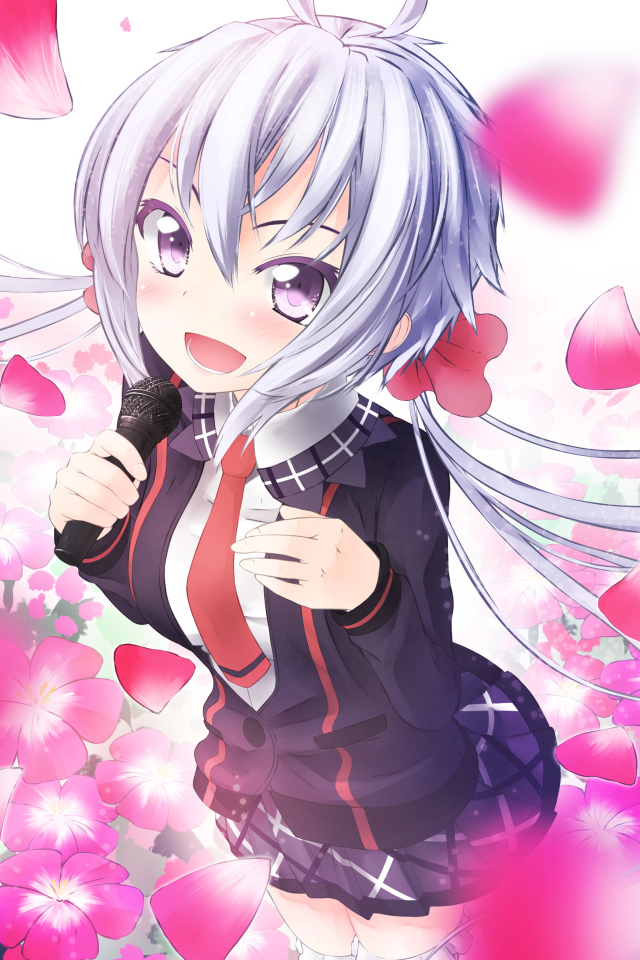 Девушка аниме на фоне с розовыми лепестками 