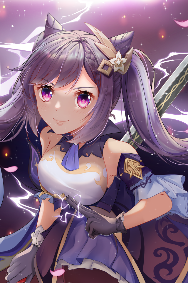 Девушка аниме с длинными сиреневыми волосами
