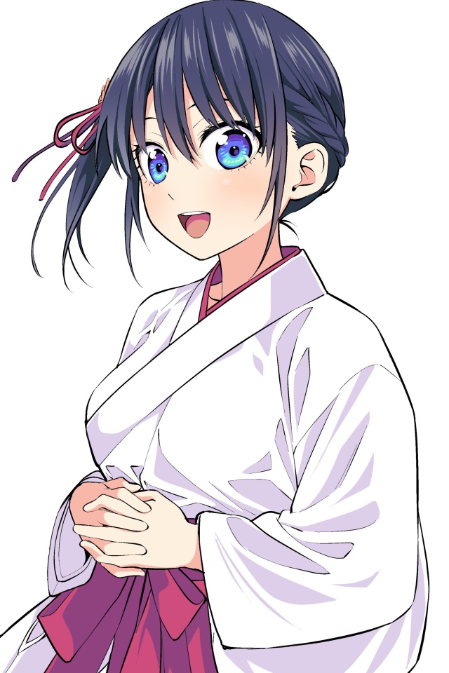 Персонаж Nagisa Minase аниме  Kanojo mo Kanojo на белом фоне в кимоно 