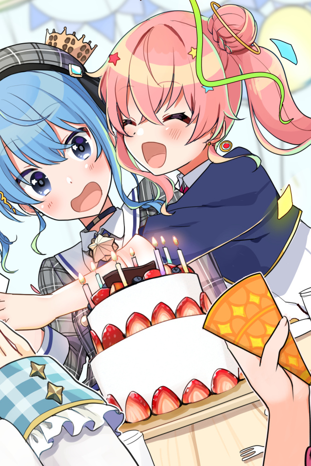 Girls Celebrating Birthday Anime Virtual Youtuber Desktop wallpapers 640x960