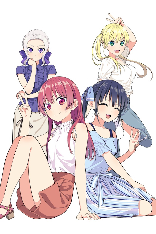 Девушки из аниме  Kanojo mo Kanojo на белом фоне