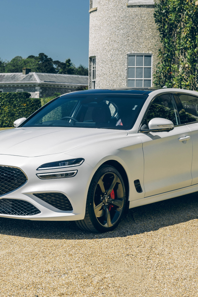 Белый  Genesis G70 2.0T Shooting Brake 2021 года у здания