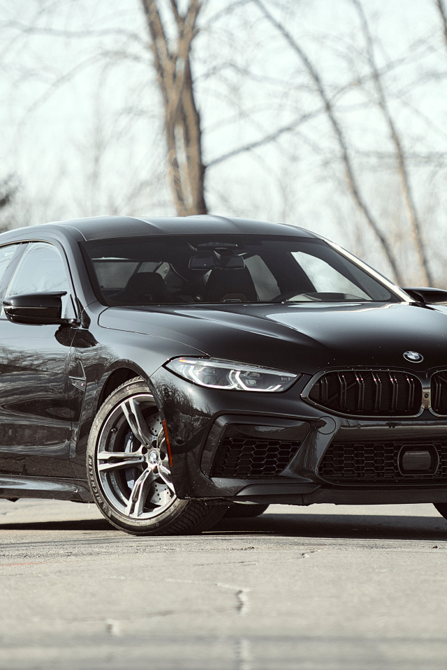 Черный автомобиль BMW M8 в лучах солнца