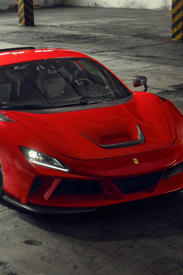 Красный спорткар Novitec Ferrari F8 Tributo N-Largo 2021 года в гараже