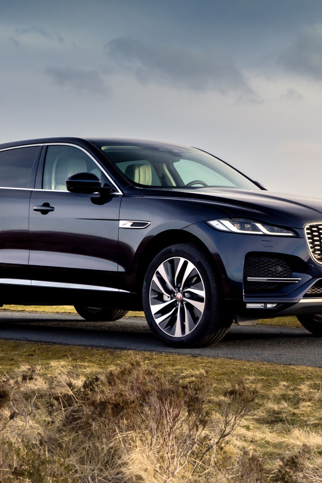 Черный автомобиль Jaguar F-Pace P400e AWD 2021 года