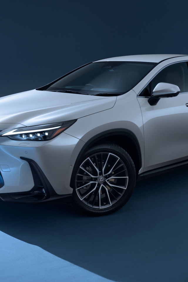 Автомобиль Lexus NX 450h+ AWD, 2021 года на сером фоне