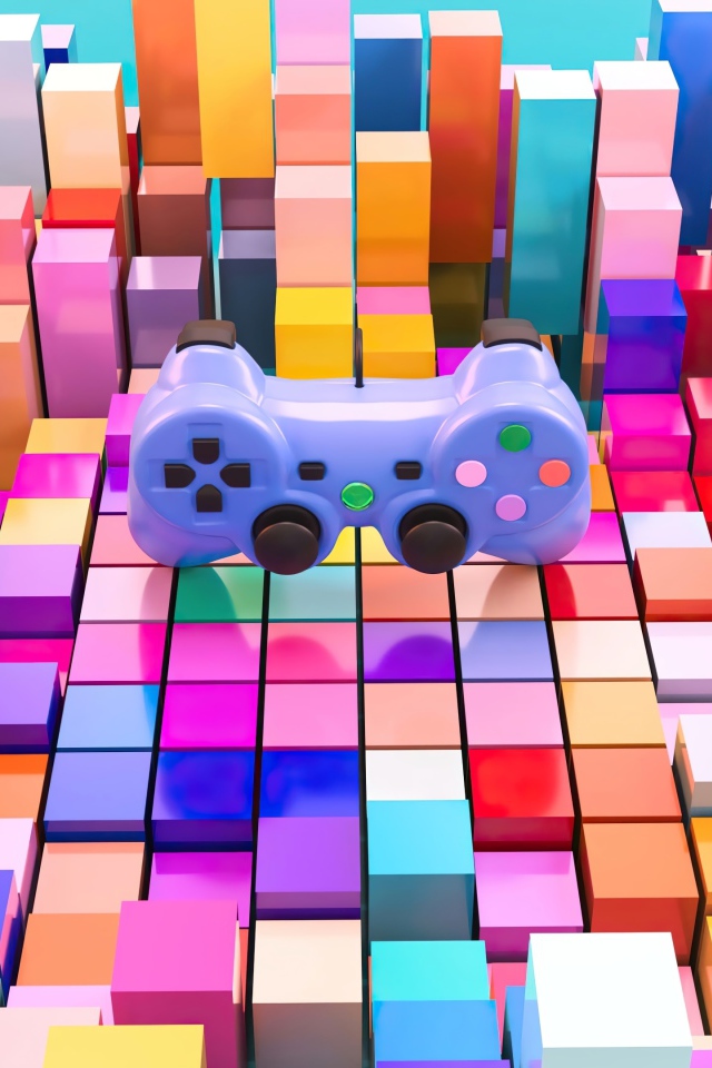 Игровой пульт от приставки Playstation на фоне четырехугольников 