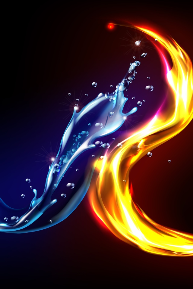 Огонь и вода на черном фоне 