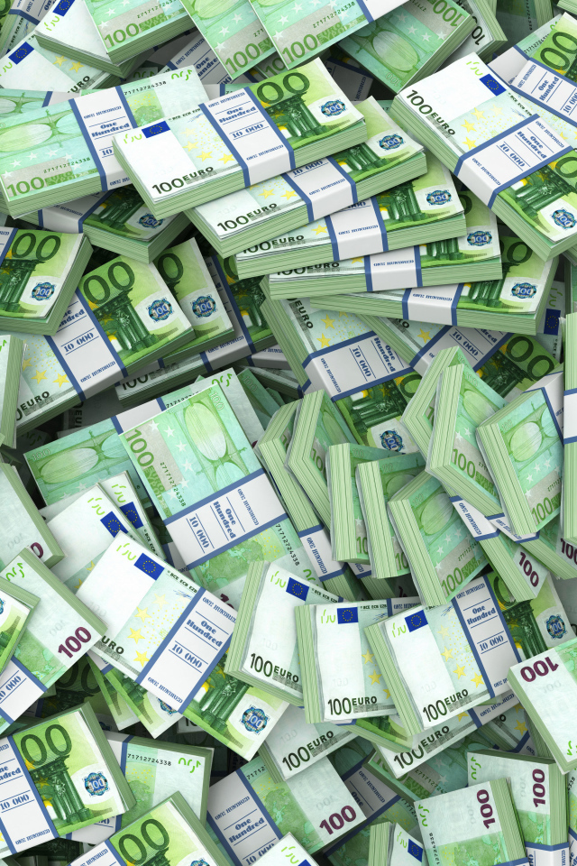 Много зеленых пачек евро крупным планом