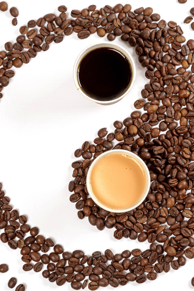 Инь и янь из кофейных зерен на белом фоне