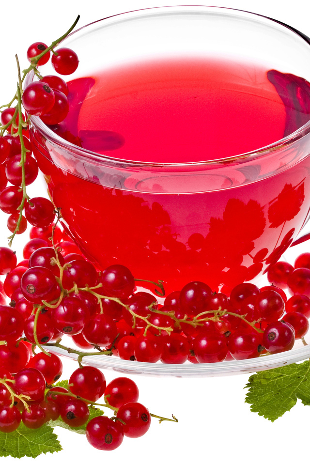 Красный чай на белом фоне с красной смородиной