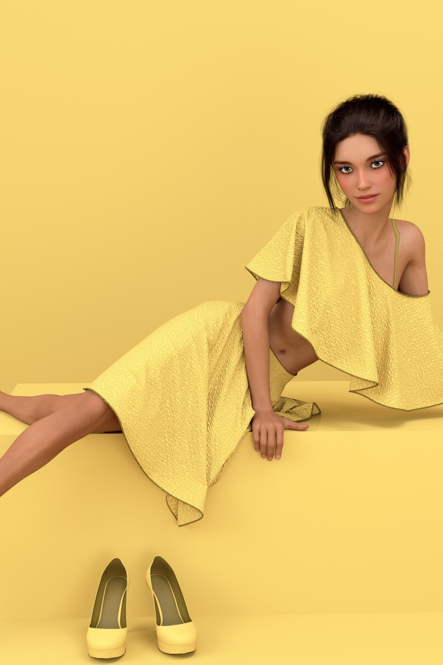 Девушка 3д в желтом платье