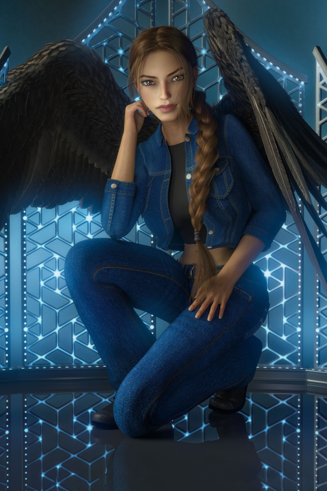 Девушка 3д с большими черными крыльями