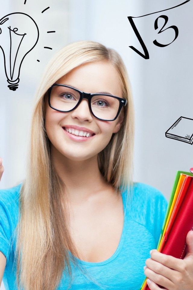 Красивая девушка ученица в очках 
