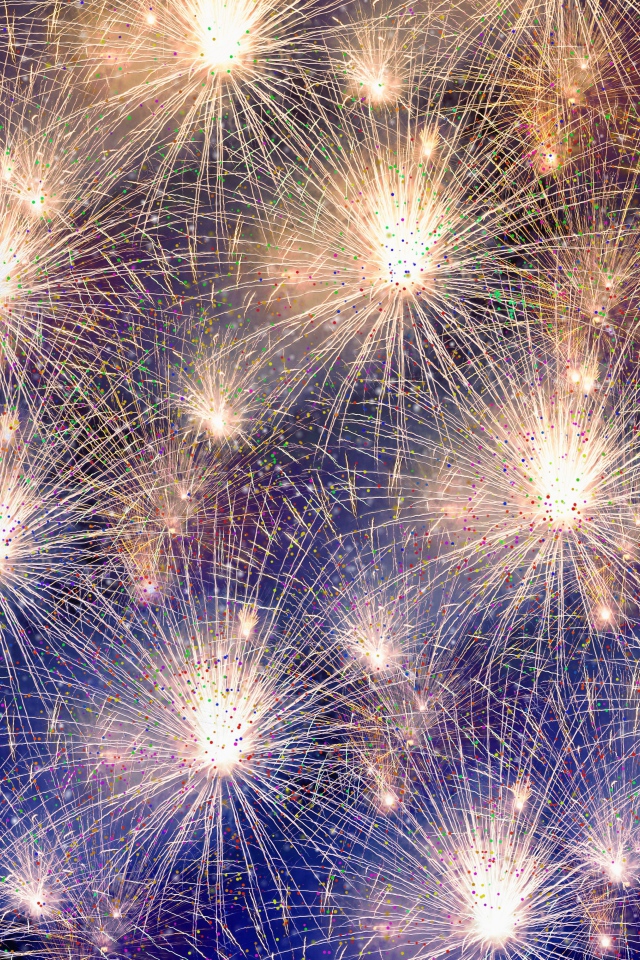 Bright festive fireworks in the sky