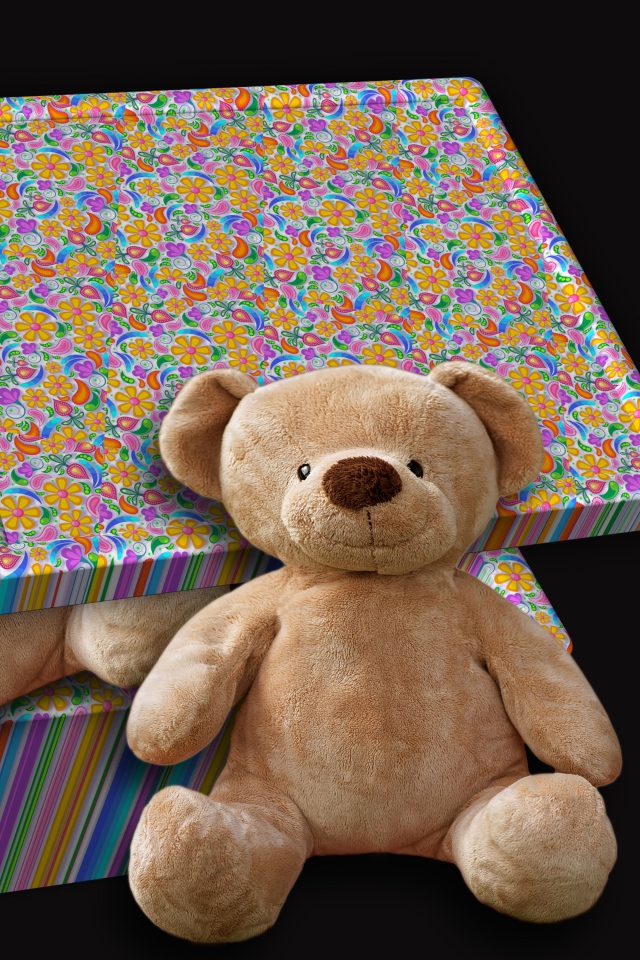 Gift with teddy bears on a black background