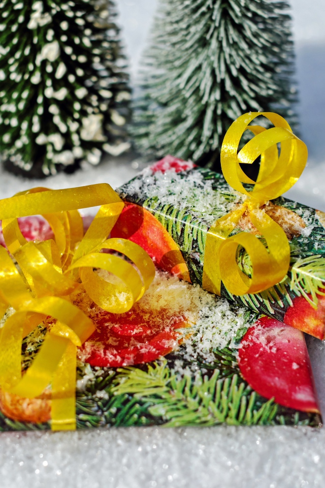 Два подарка с бантами на снегу 