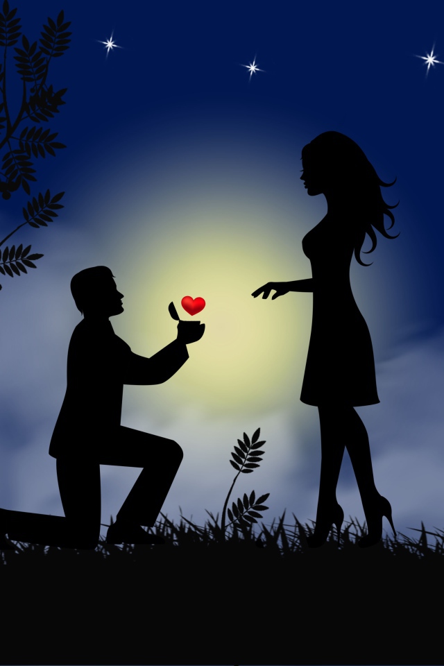 Парень делает девушке предложение на фоне луны