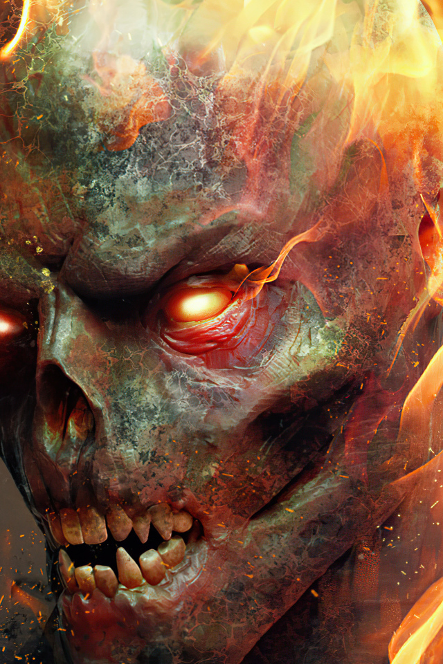 Огненный череп крупным планом  фильм Призрачный Гонщик