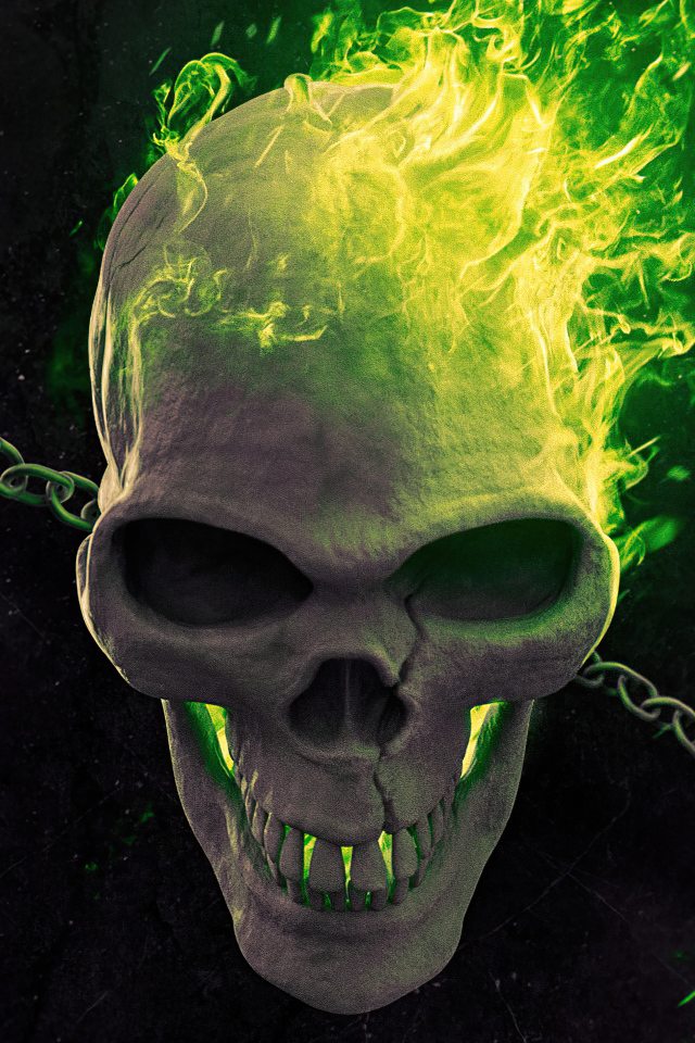 Череп с цепями в огне фильм Призрачный гонщик