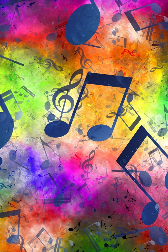 Черные музыкальные ноты на разноцветном фоне 