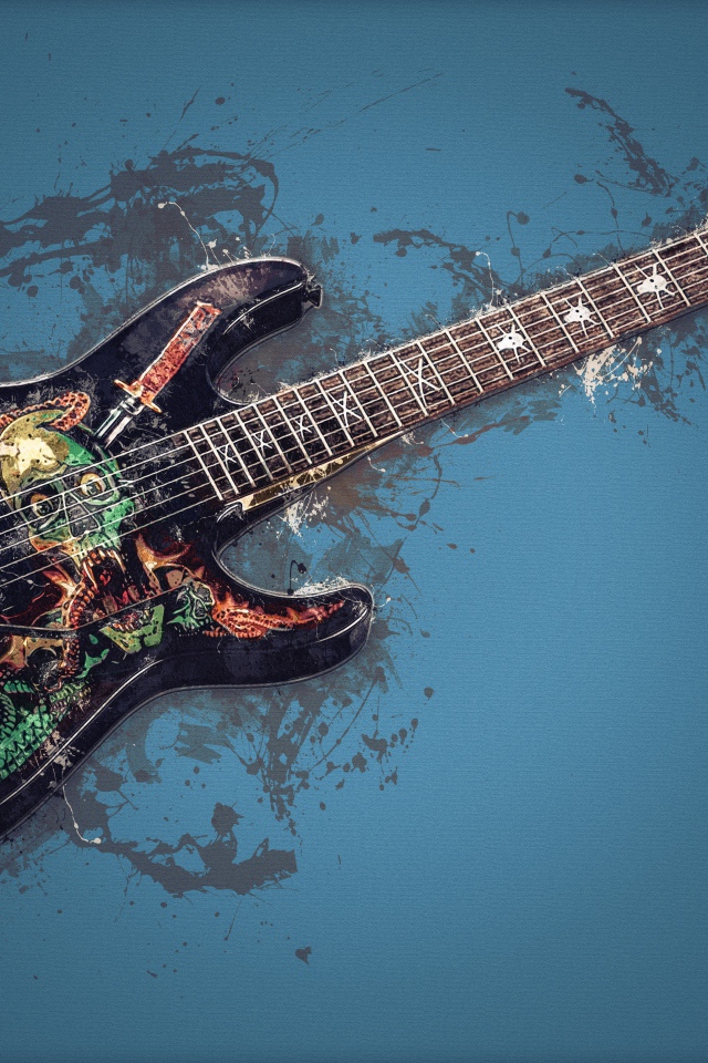 Электрогитара с рисунком на синем фоне