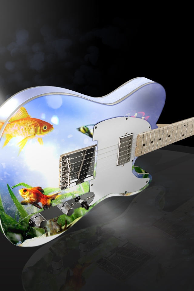 Гитара с рисунком в свете софитов