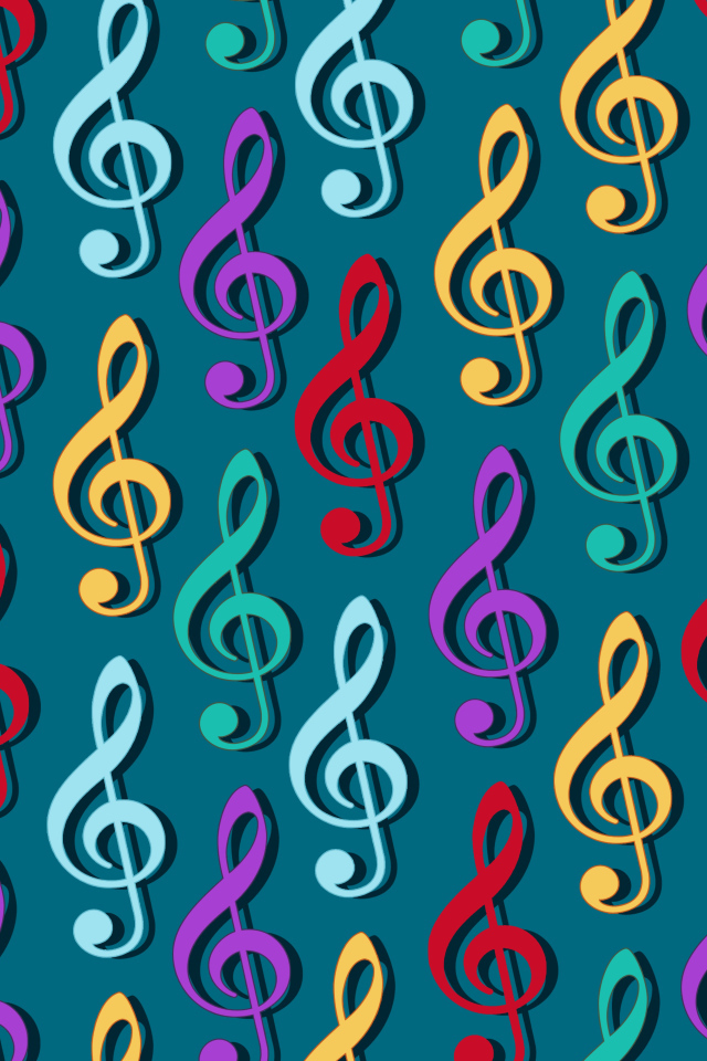 Разноцветные ноты на сером фоне 