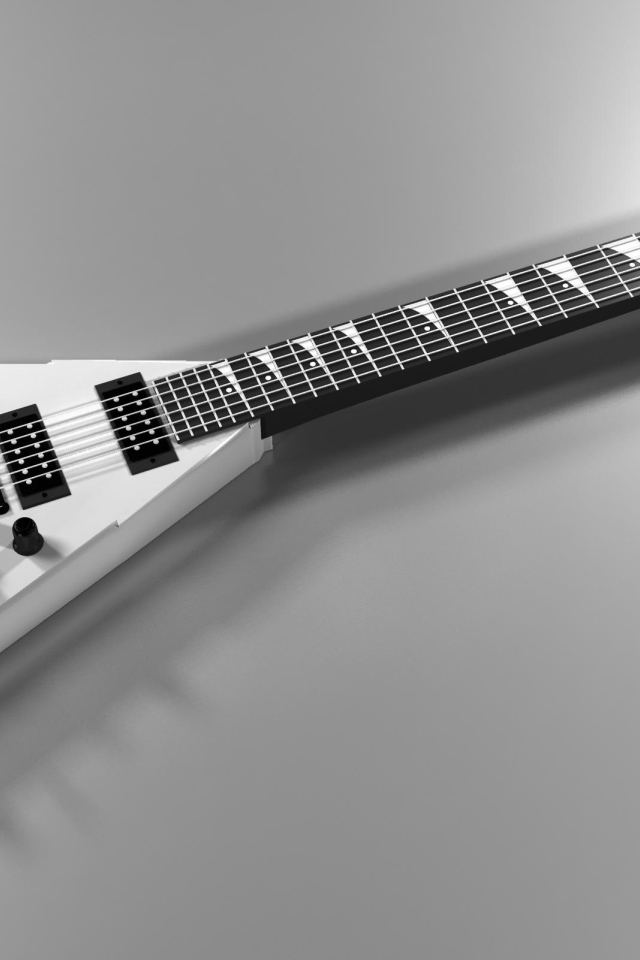 Белая электрогитара на сером фоне 