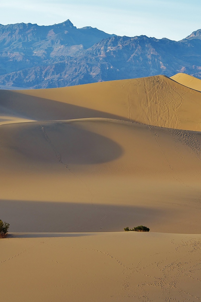 Большая пустыня с горячим песком у гор 