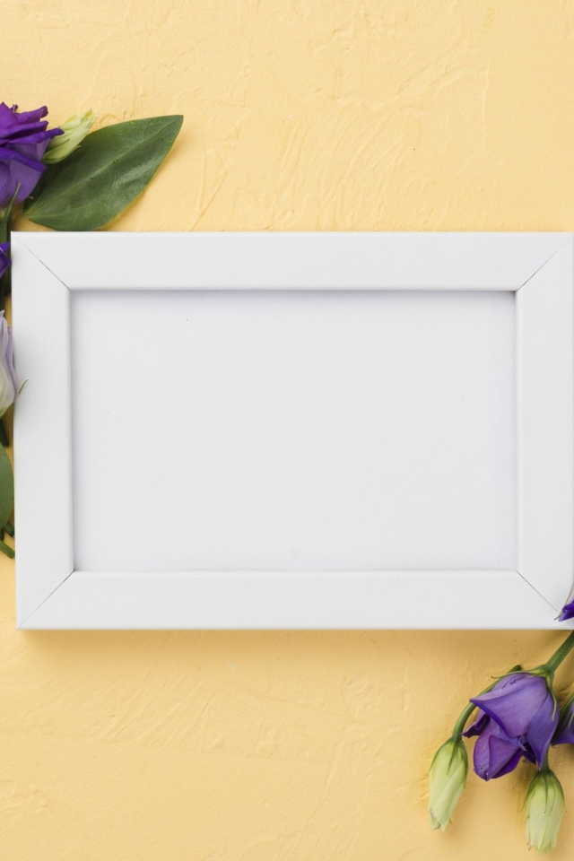 Белая рамка с фиолетовыми цветами эустома