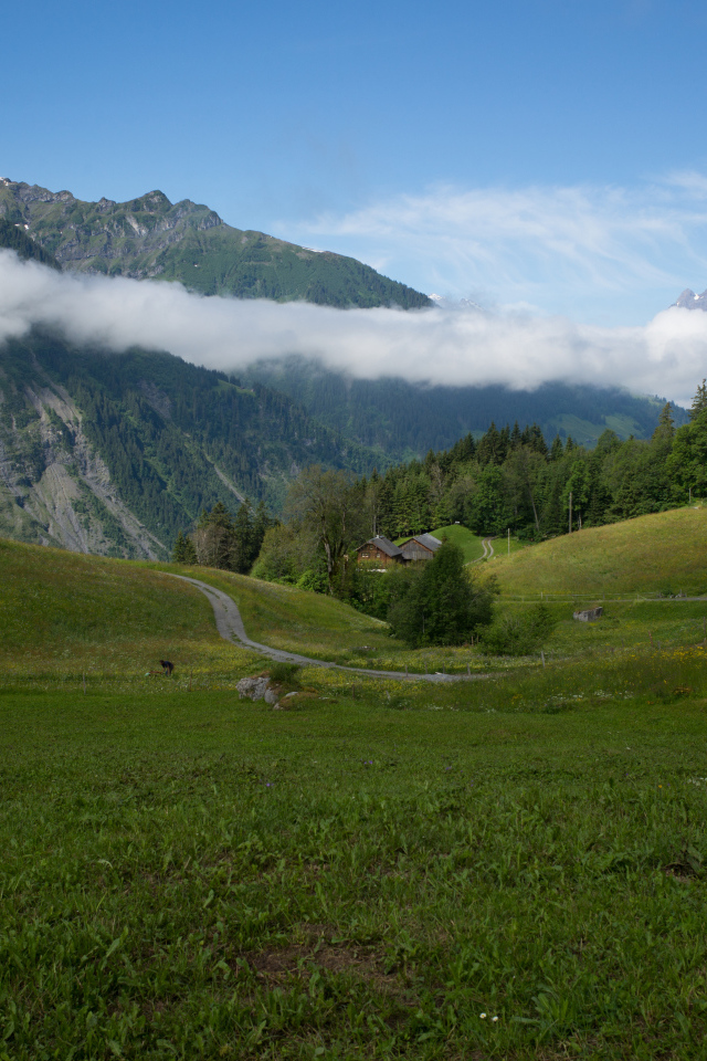 Швейцарские альпы в белых облаках 