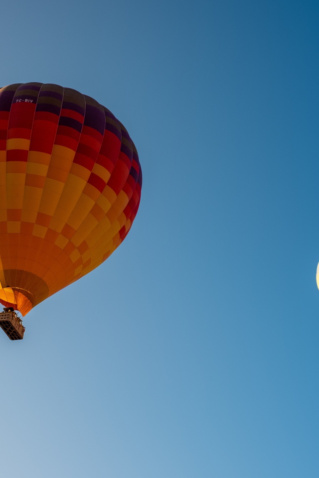 Два больших красочных воздушных шара в голубом небе