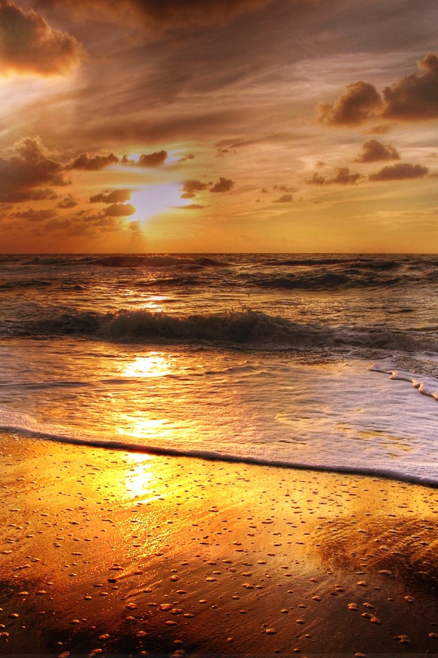 Яркое летнее солнце на закате над морем