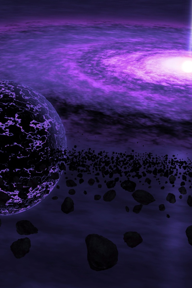 Черная дыра и планета с метеоритами в космосе 