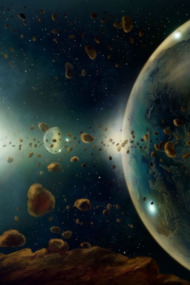 Large asteroids in space with planets