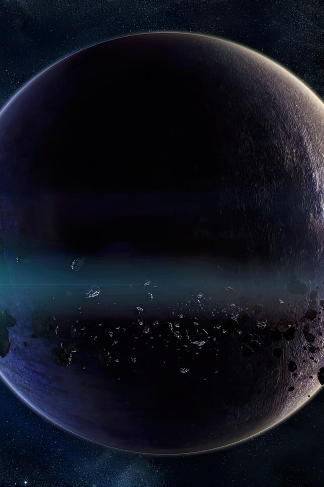 Большая планета с астероидами в космосе