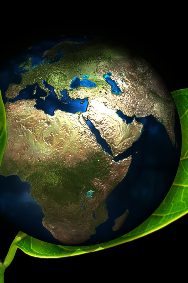 Планета Земля лежит на зеленом листе
