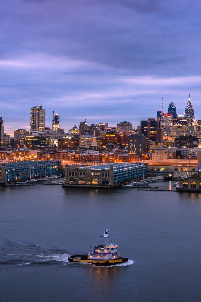 Красивый вид на ночной город Филадельфия, США