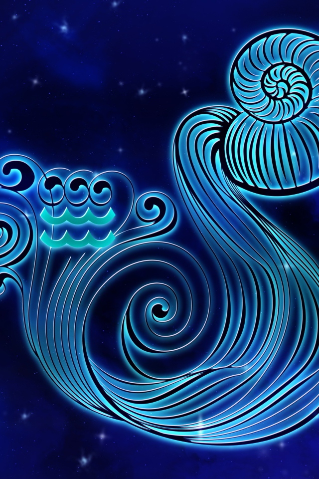 Красивый знак водолей на синем фоне