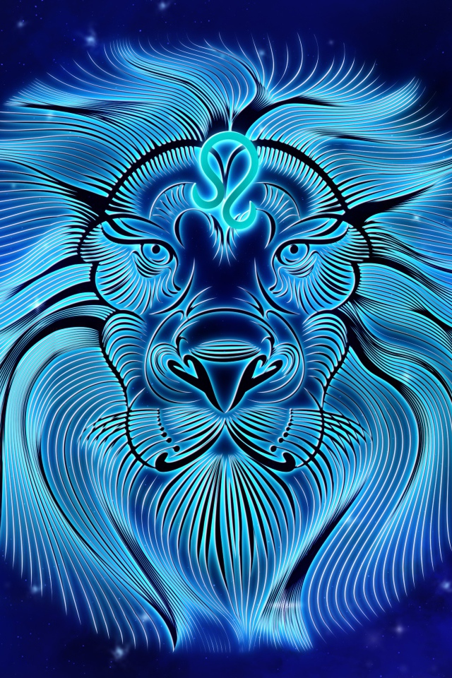 Красивый знак зодиака лев на синем фоне