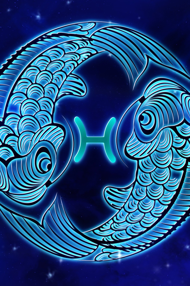 Красивый знак зодиака рыбы на синем фоне